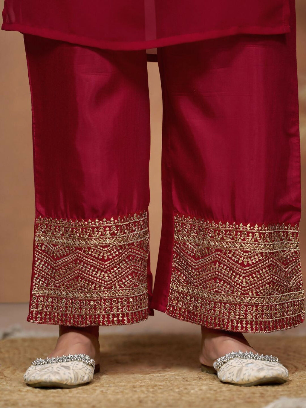 The52 Women's Beautiful Georgette Fabric Embroidery Work Straight Kurta Palazzo and Dupatta Set - Distacart