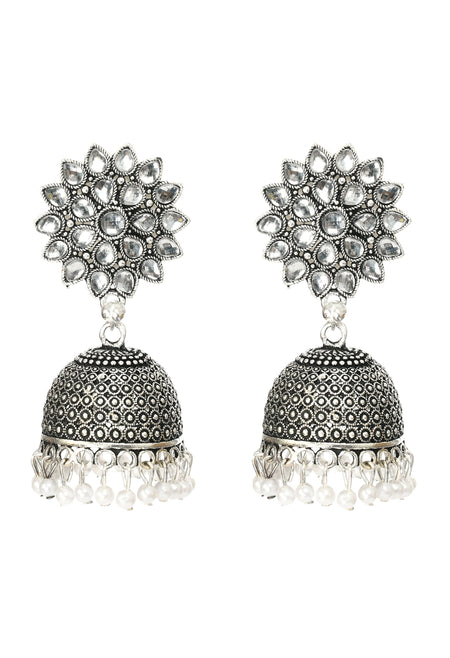 Mominos Fashion Joharkamal Kundan work Jhumka with White Beads