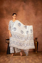 Joban Fashion Blue Hand Block Printed Cotton Suit Set - Distacart