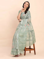 Shree Shyam Fashion Linen Cotton Light Green Saree - Distacart