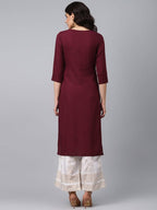 Yufta Women Maroon Self Design Kurta with Palazzo
