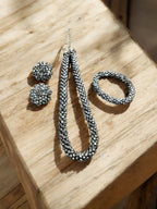 Inhanns Complete Look Crystal Statement 3-Piece Set (Adjustable Necklace + Earrings + Adjustable Bangle ) - Silver