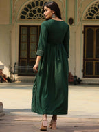 Juniper Women's Green Festive Embroiderd Flared Dress - Distacart