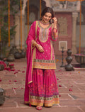 Anaita Rani-Pink Chinon Readymade Palazzo Suit with Codding Dori & Sequence Work - Distacart