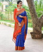 DEIANA'S Beautiful Designer Golden zari Soft Lichi Silk Saree - Royal Blue
