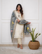 Lorenvalley Offwhite Viscose Chanderi Embroidered Multi Sequence work Kurta Set - Distacart