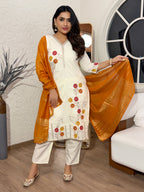 Lorenvalley Cream Cotton Silk Embroidered work Kurta Set - Distacart