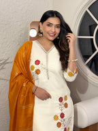 Lorenvalley Cream Cotton Silk Embroidered work Kurta Set - Distacart