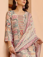Lorenvalley Cream Cotton Printed Kurta Set - Distacart