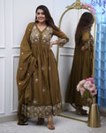 Lorenvalley Brown Cotton Silk Embroidered And Chikan Lace Work Kurta Set - Distacart
