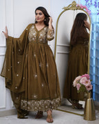 Lorenvalley Brown Cotton Silk Embroidered And Chikan Lace Work Kurta Set - Distacart