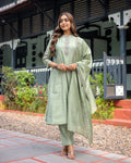 Lorenvalley Seagreen Muslin Silk Embroidered work Kurta Set - Distacart
