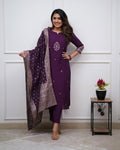 Lorenvalley Purple PV Chanderi Embroidered work Kurta Set