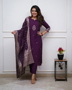 Lorenvalley Purple PV Chanderi Embroidered work Kurta Set