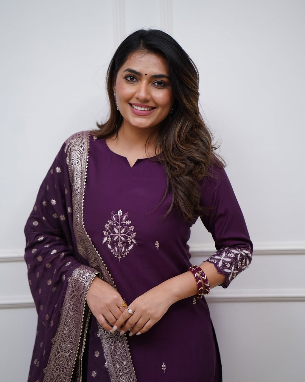 Lorenvalley Purple PV Chanderi Embroidered work Kurta Set