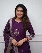Lorenvalley Purple PV Chanderi Embroidered work Kurta Set
