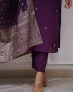 Lorenvalley Purple PV Chanderi Embroidered work Kurta Set