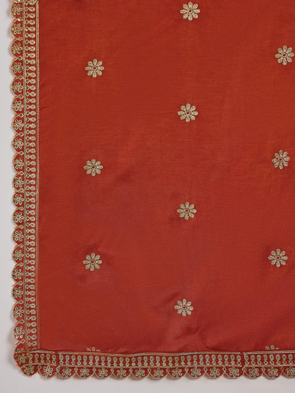 Lorenvalley Rust Muslin Silk Embroidered work Kurta Set - Distacart