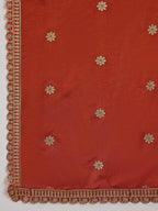 Lorenvalley Rust Muslin Silk Embroidered work Kurta Set - Distacart