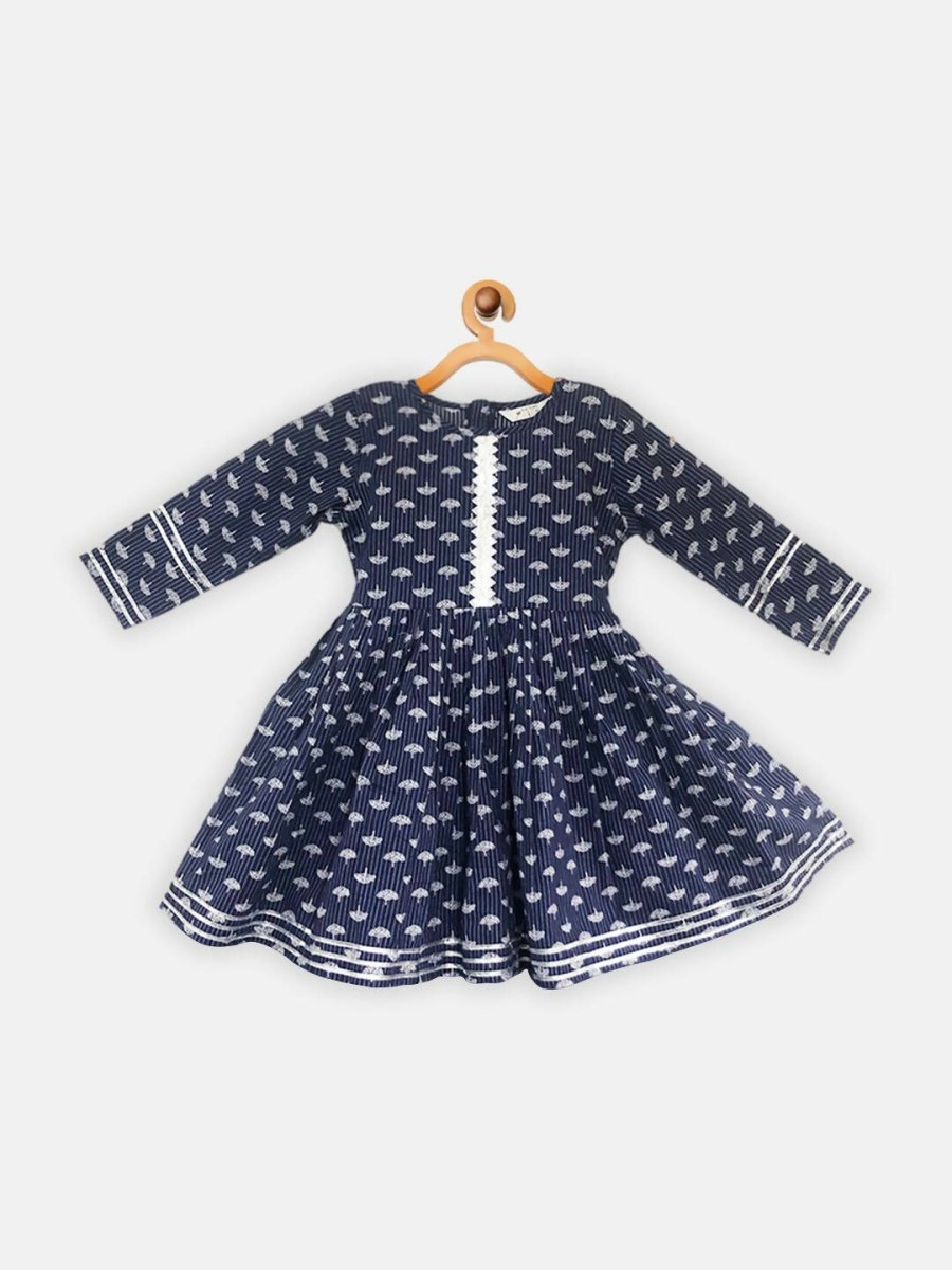 Ahalyaa Navy Pure Cotton Digital Printed Kids Kurta Sharara Set For Girls