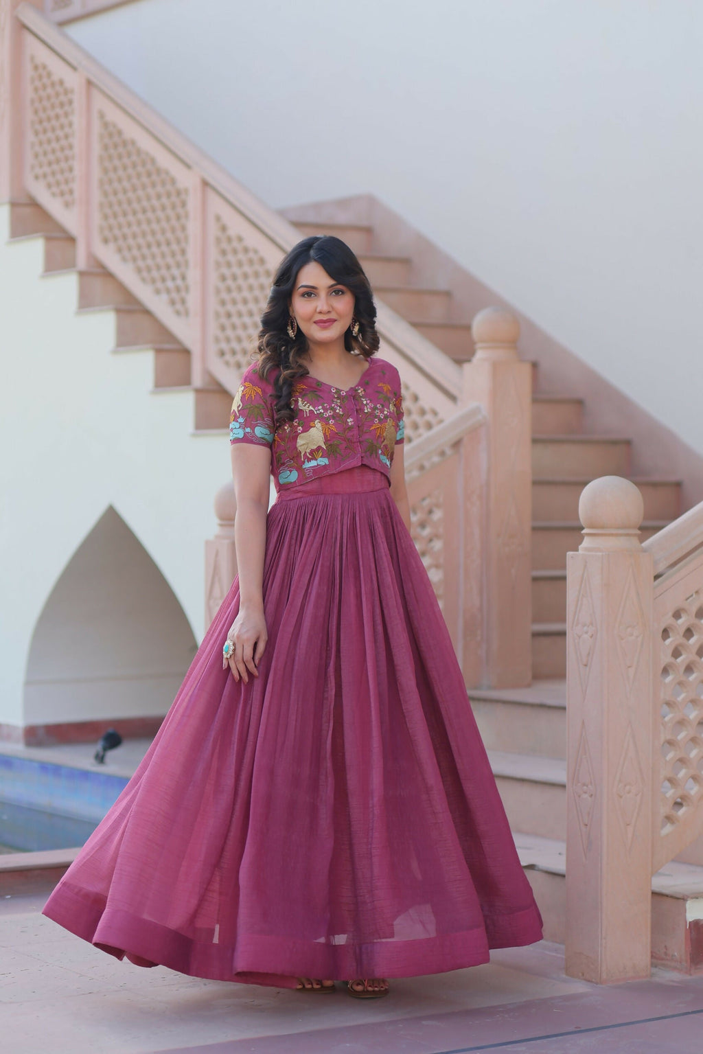 Joban Fashion Pink Crunchy Fabric Sequence Embroidery Work Kurta Set - Distacart