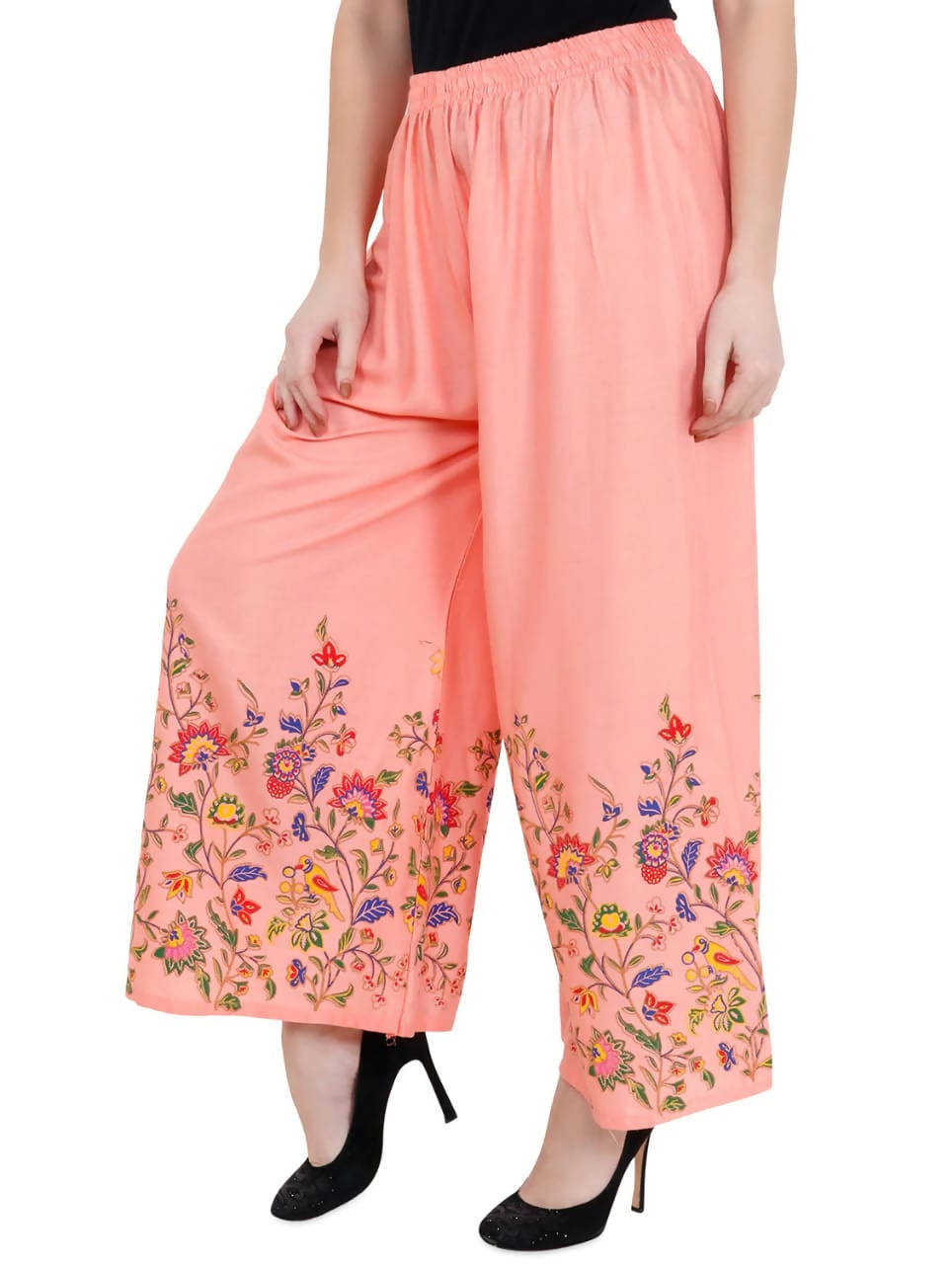 Mominos Fashion Peach Floral Design Palazzo