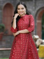 Juniper Women Maroon Chanderi Silk Solid Anarkali Kurta - Distacart