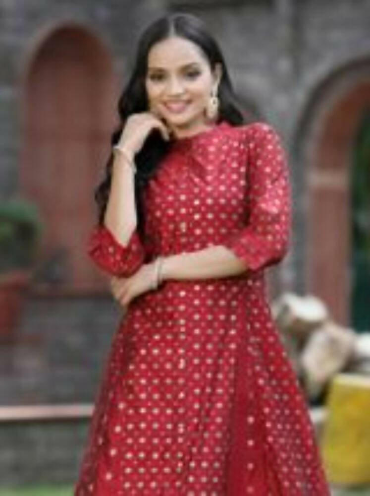 Juniper Women Maroon Chanderi Silk Solid Anarkali Kurta - Distacart
