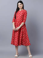 Myshka Women's Stylish Red 3/4 Sleeve Dress - Distacart