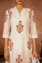 Joban Fashion Off White Pink Hand Block Printed Cotton Suit Set - Distacart
