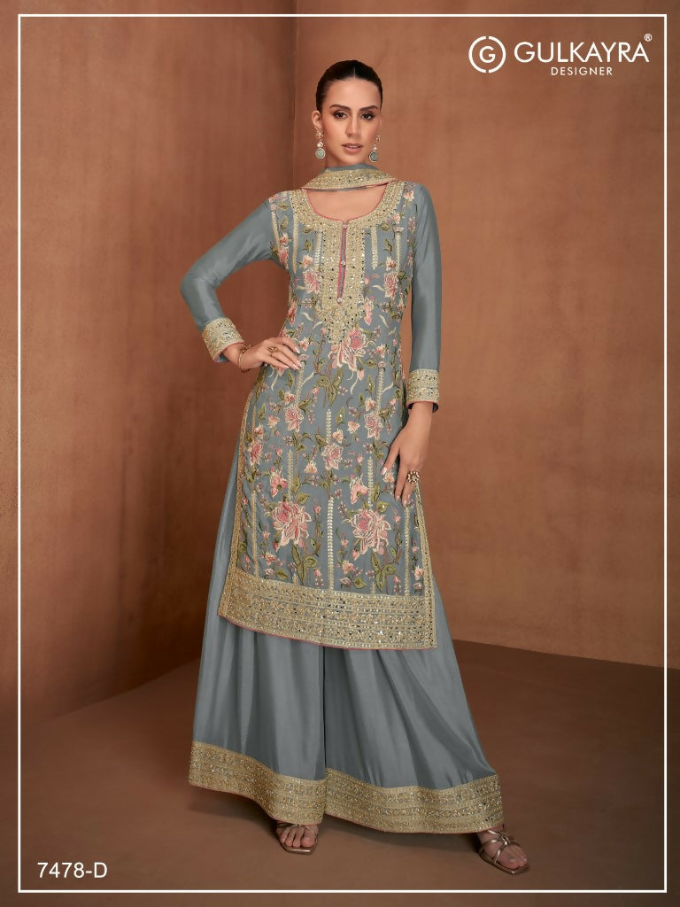 Vastranavya Grey Heavy Star Georgette Embroidered Sequins & Mirror Work Classy Pakistani Palazzo Suit