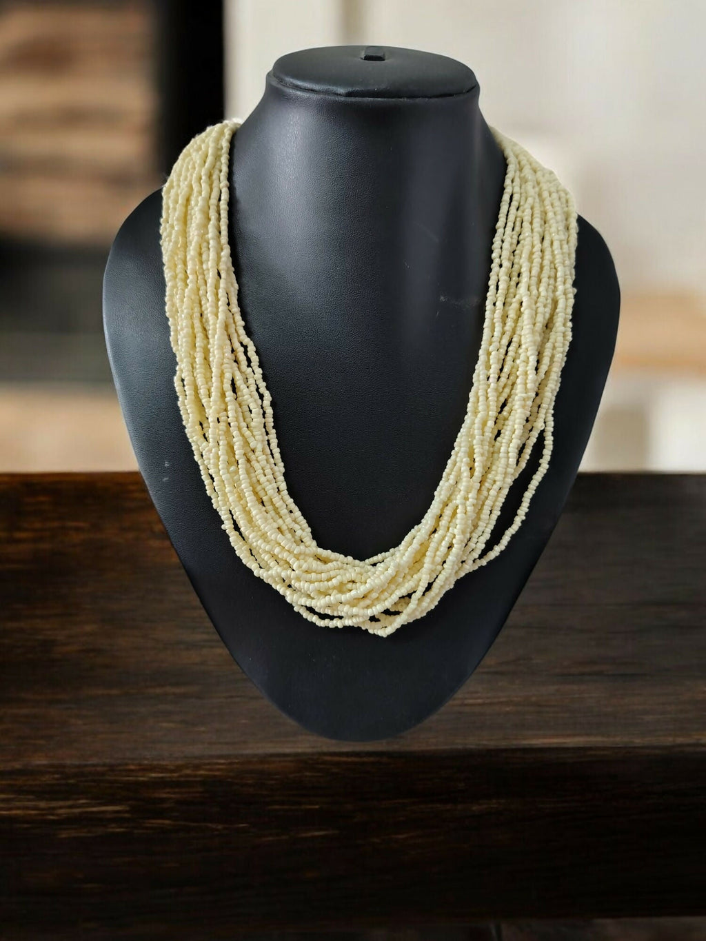 Inhanns Handmade Beaded Multilayer Necklace, 20 Layers - Cream