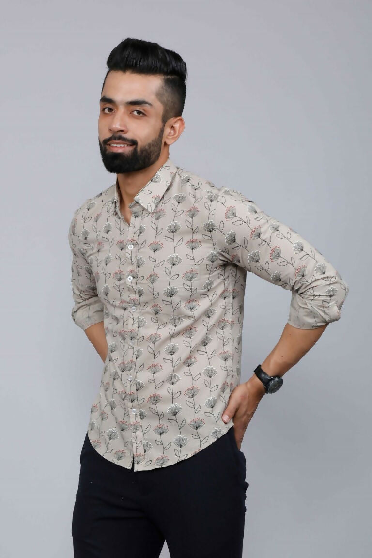 Miravan Men's Beige Comfort Floral Printed Casual Shirt