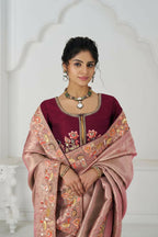 Kesar Fab Prettt Pink Color With Multi-Thread And Sequins Embroidery For Wedding Saree