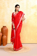 Piyari Fashion Women's Red Embellished Cotton Blend Zari Border Handloom Saree - Distacart