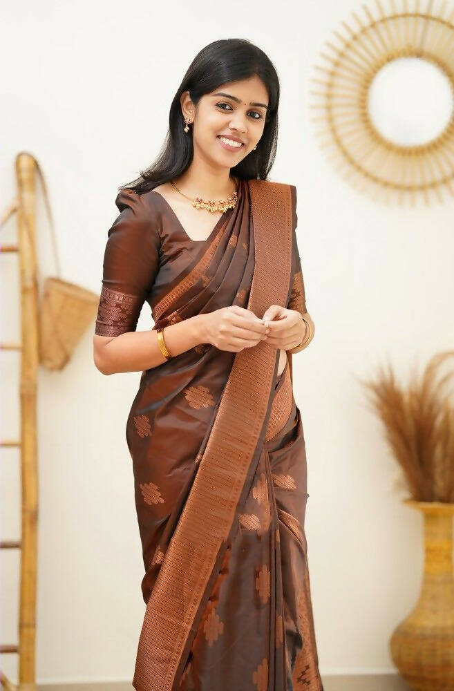 DEIANA'S Beautiful Designer Golden zari Soft Lichi Silk Saree - Maroon