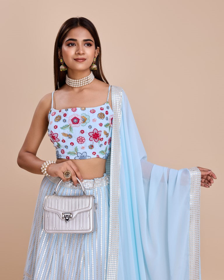 Lehenga Mart Designer Wedding Lehenga Choli For Women - Sky Blue