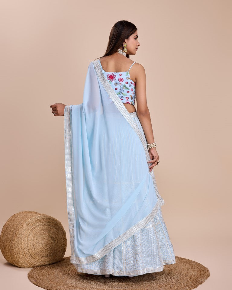 Lehenga Mart Designer Wedding Lehenga Choli For Women - Sky Blue