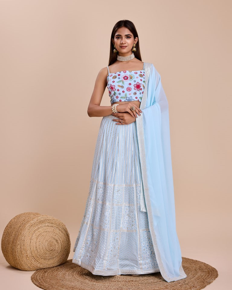 Lehenga Mart Designer Wedding Lehenga Choli For Women - Sky Blue