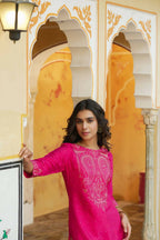 Juniper Women's Fuchsia Shanton Printed Straight Kurta - Distacart