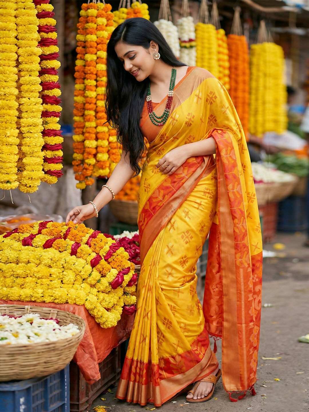 Shree Shyam Fashion Yellow Pochampally Silk Saree - Distacart