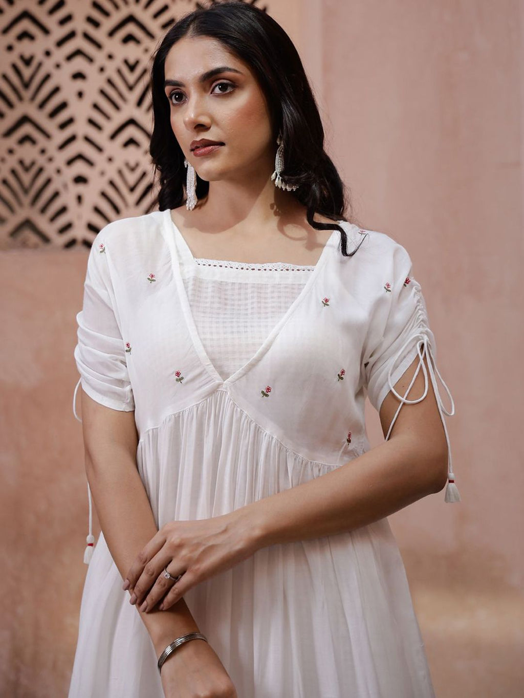 Sangria Floral Embroidered Thread Work Kurta with Trouser