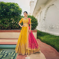 Yellow Heavy Viscose Khatli, Embroidery & Mirror Work Unstitched Lehenga Choli - Sisha Keshav