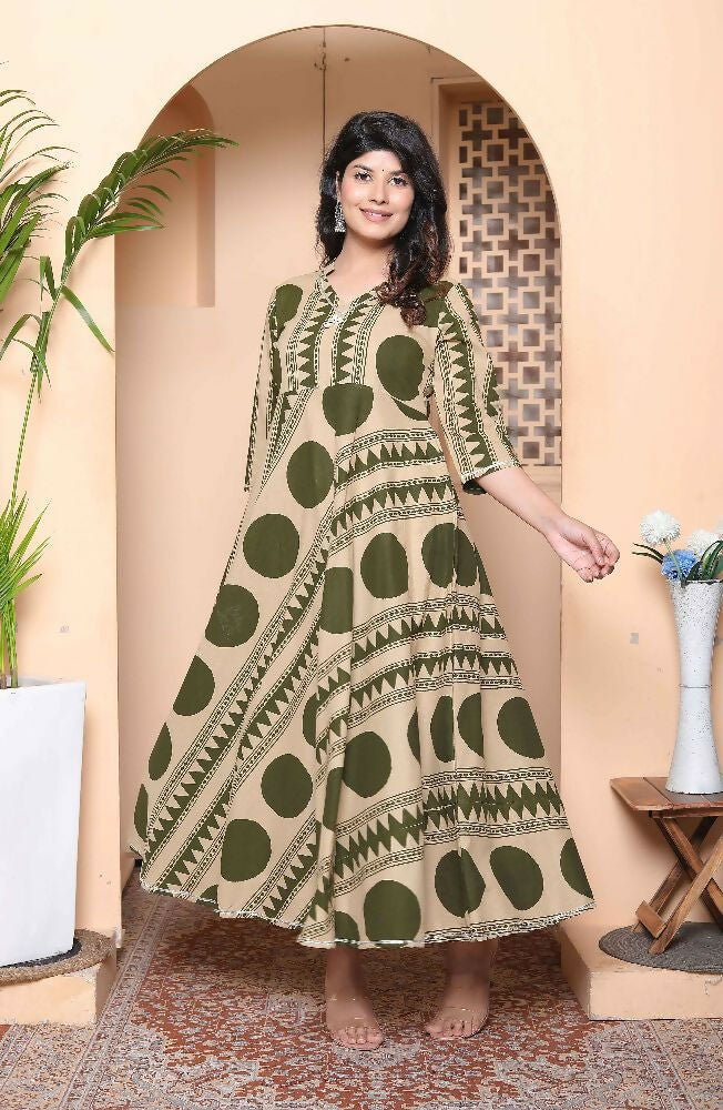 Miravan Womens Green Cotton Anarkali Kurta - Distacart