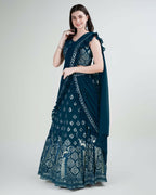 Teal Georgette Sequence Embroidered Lehenga Choli with Dupatta - Tanya
