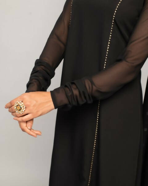 FIORRA Women's Black Creap A-Line Kurta Pant With Dupatta