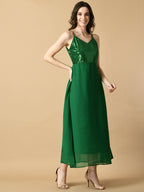 Myshka Women's Green Solid Georgette Party Dress - Distacart