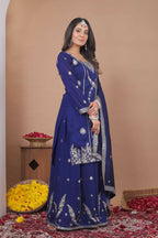 Teeya Creation Blue Color Vichitra Silk Embroidery Work Wedding Wear Palazzo Set - Distacart