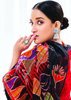 Red Chanderi Cotton Floral Printed Saree With Unstitched Blouse Piece - Kathika