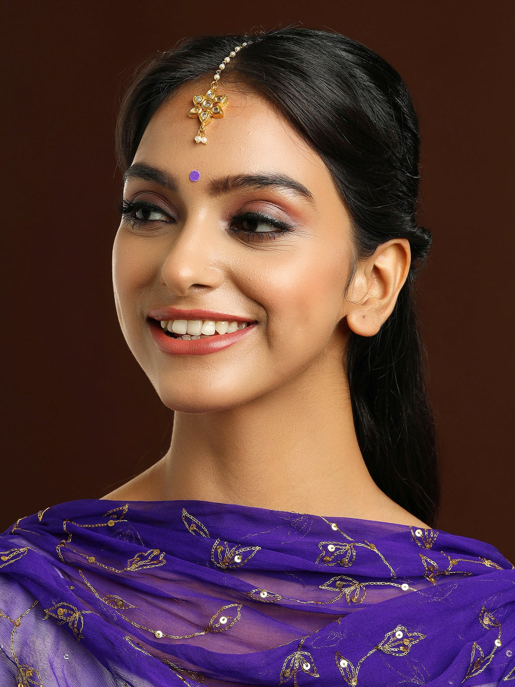 Ruby Raang Gold Flower Kundan Maang Tikka - Distacart